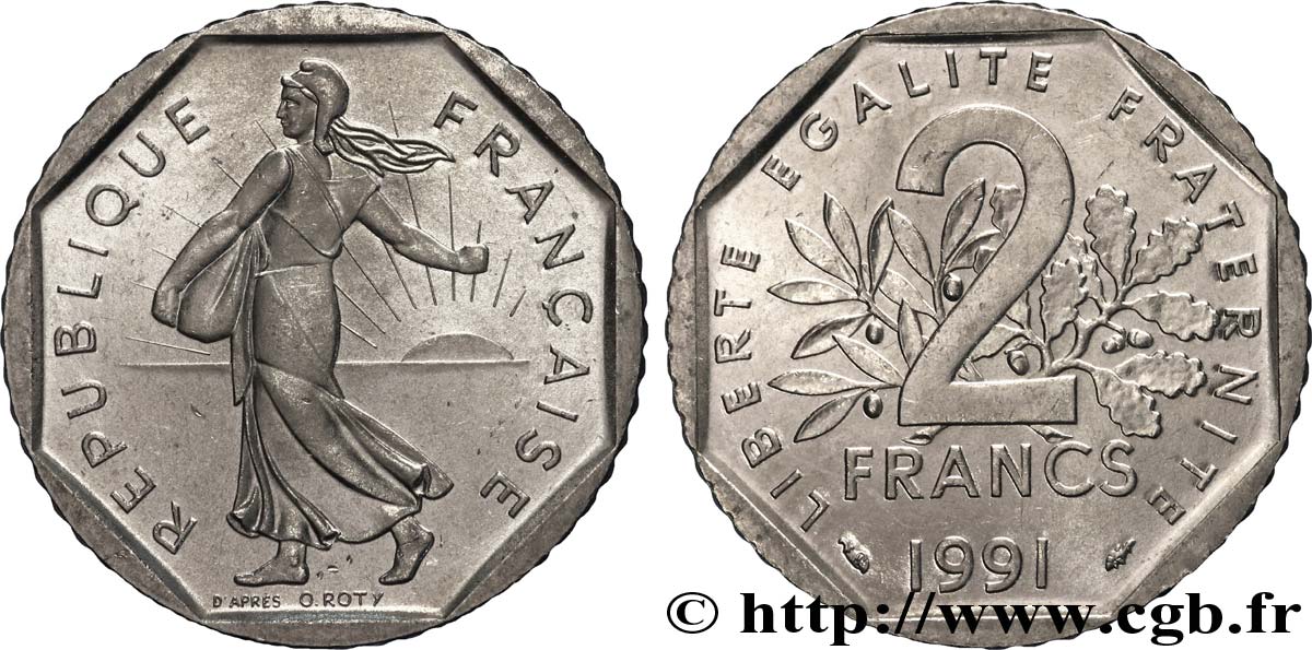 2 francs Semeuse, nickel, frappe monnaie 1991 Pessac F.272/15 SUP 