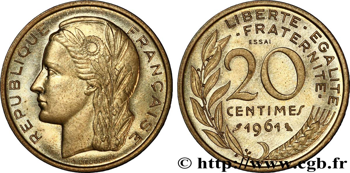 Concours de 20 centimes, essai par Dieudonné 1961  G.328  SPL 