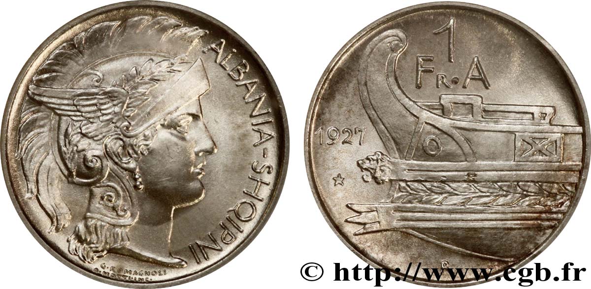 ALBANIA - REPUBLIC 1 frang argent 1927 Rome MS 