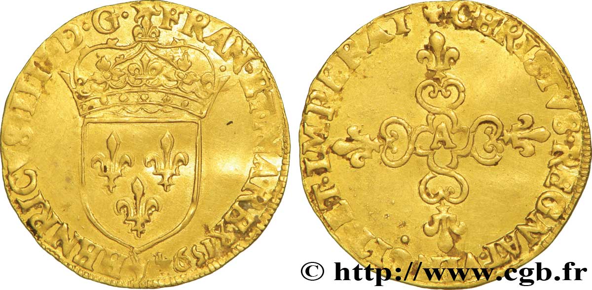 HENRY IV Écu d or au soleil, 1er type 1594 Paris fSS/SS