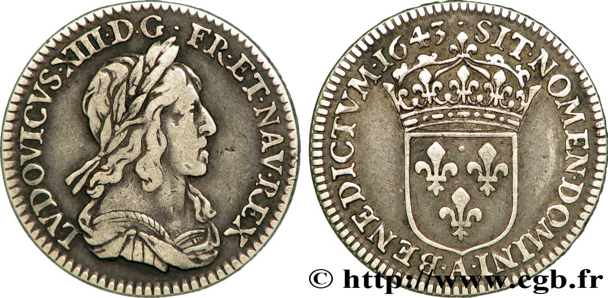LOUIS XIII LE JUSTE Piéfort de poids quadruple du douzième d écu, 3e type, 2e poinçon de Warin 1643 Paris, Monnaie du Louvre TTB/TTB+