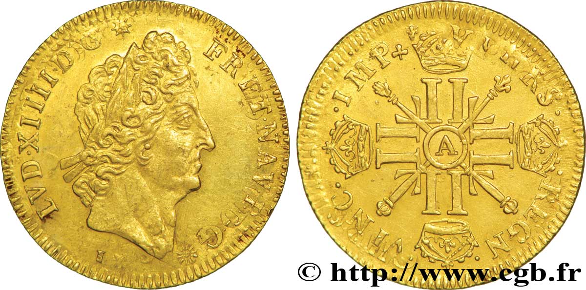 LOUIS XIV  THE SUN KING  Louis d’or aux huit L et aux insignes 170[?] Paris AU
