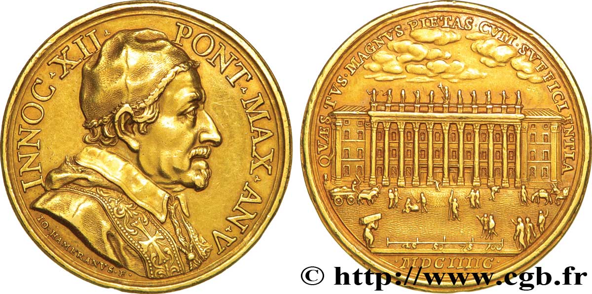 ITALIE - ÉTATS DE L ÉGLISE - INNOCENT XII (Antoine Pignatelli) Médaille annuelle, or 35,5 mm 1695/96  fVZ