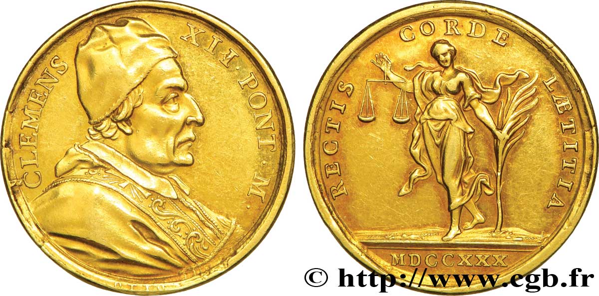 ITALIA - STATO PONTIFICIO - CLEMENT XII  (Lorenzo Corsini) Médaille, or 31,5 mm 1730  q.SPL
