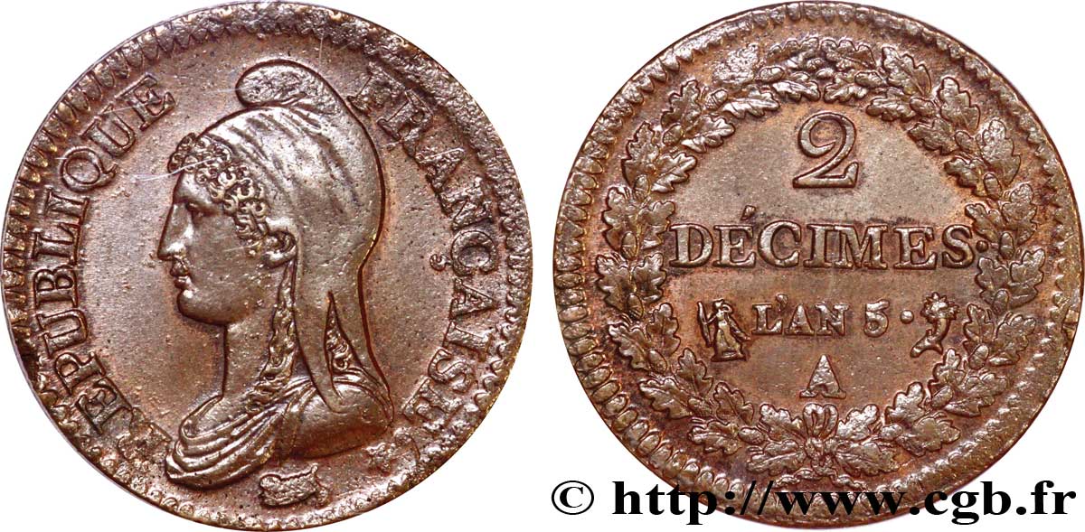 2 décimes Dupré 1797 Paris F.145/8 EBC 