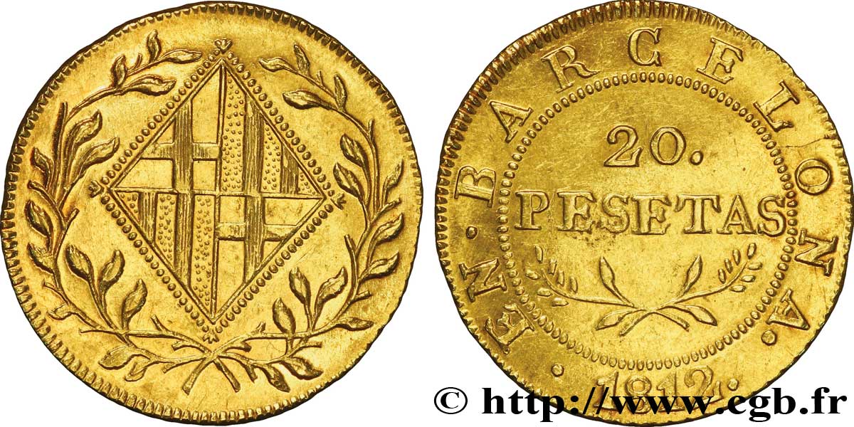 20 pesetas or 1812 Barcelone VG.2085  VZ 