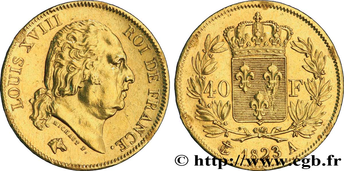 40 francs or Louis XVIII 1823 Paris F.542/13 XF 