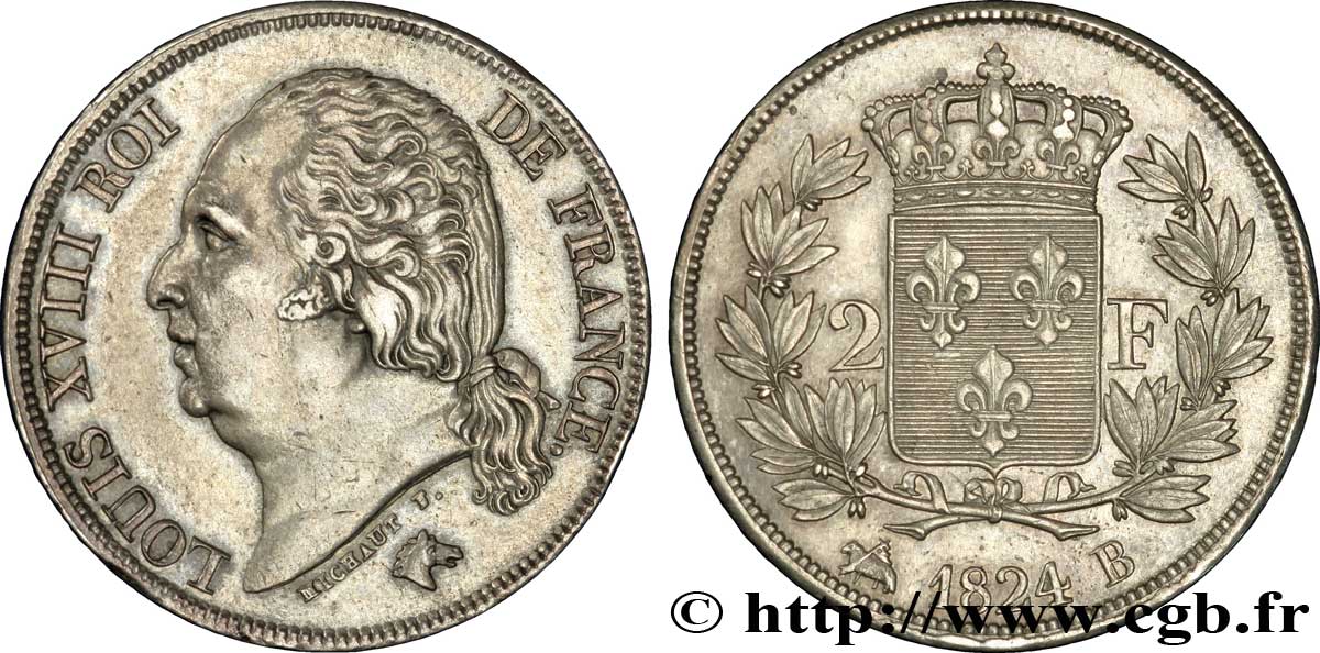2 francs Louis XVIII 1824 Rouen F.257/52 XF 