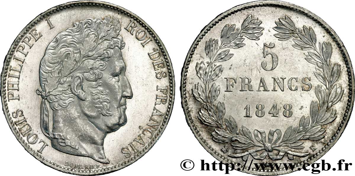 5 francs, IIIe type Domard 1848 Bordeaux F.325/19 SUP 