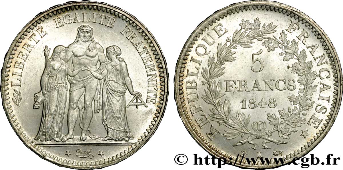 5 francs Hercule, IIe République 1848 Bordeaux F.326/4 SPL 
