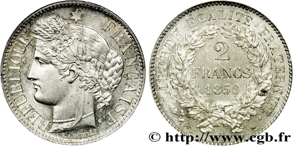 2 francs Cérès, IIe République 1850 Paris F.261/4 MS 