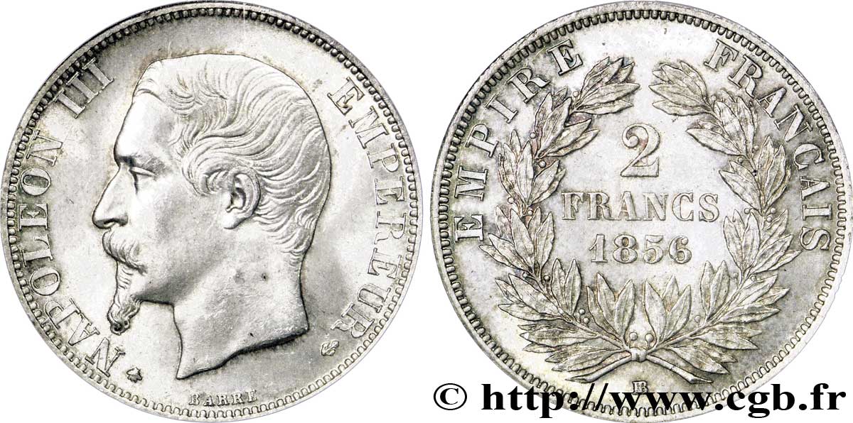 2 francs Napoléon III, tête nue, petit BB 1856 Strasbourg F.262/7 MS 