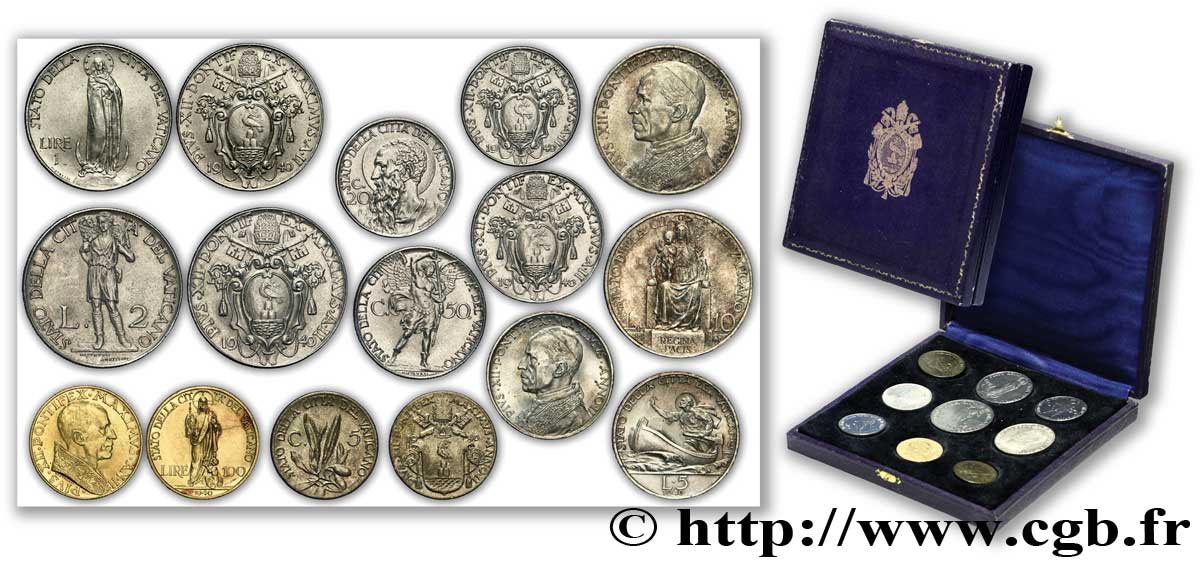 VATICAN - PIE XII (Eugenio Pacelli) Coffret de neuf monnaies 1940 Rome VZ 