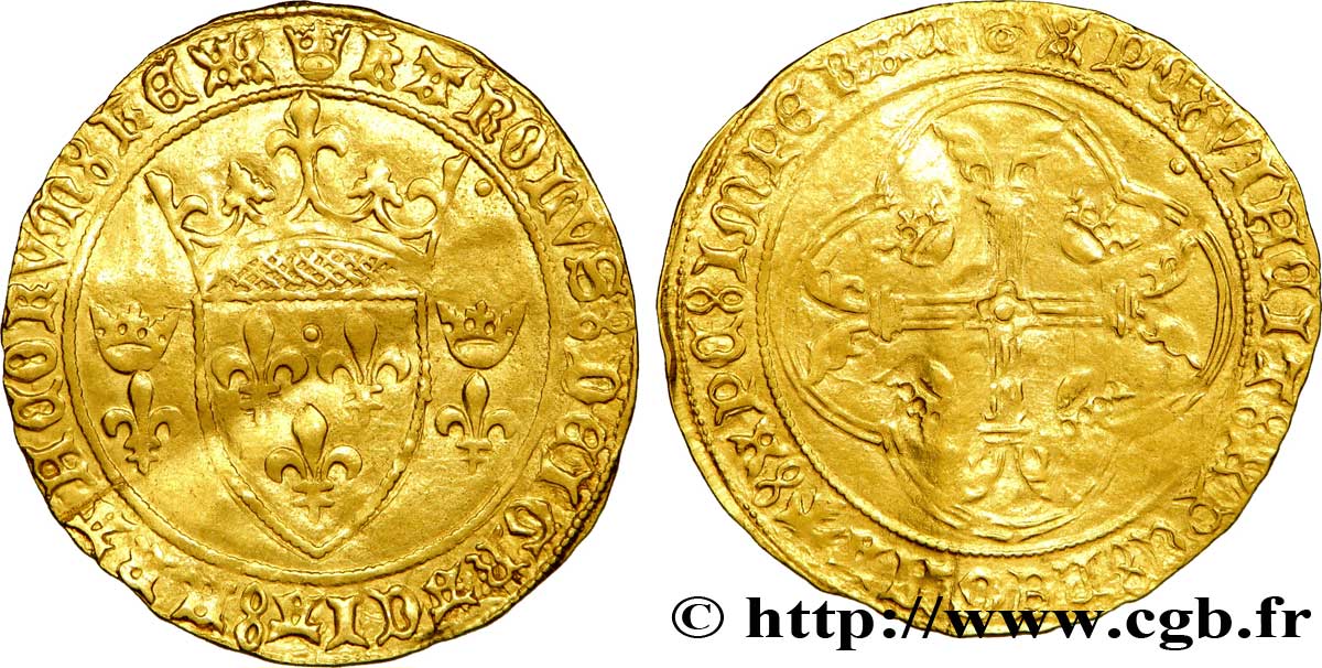 CHARLES VII LE VICTORIEUX Écu d or à la couronne ou écu neuf 18/05/1450 Montpellier TTB