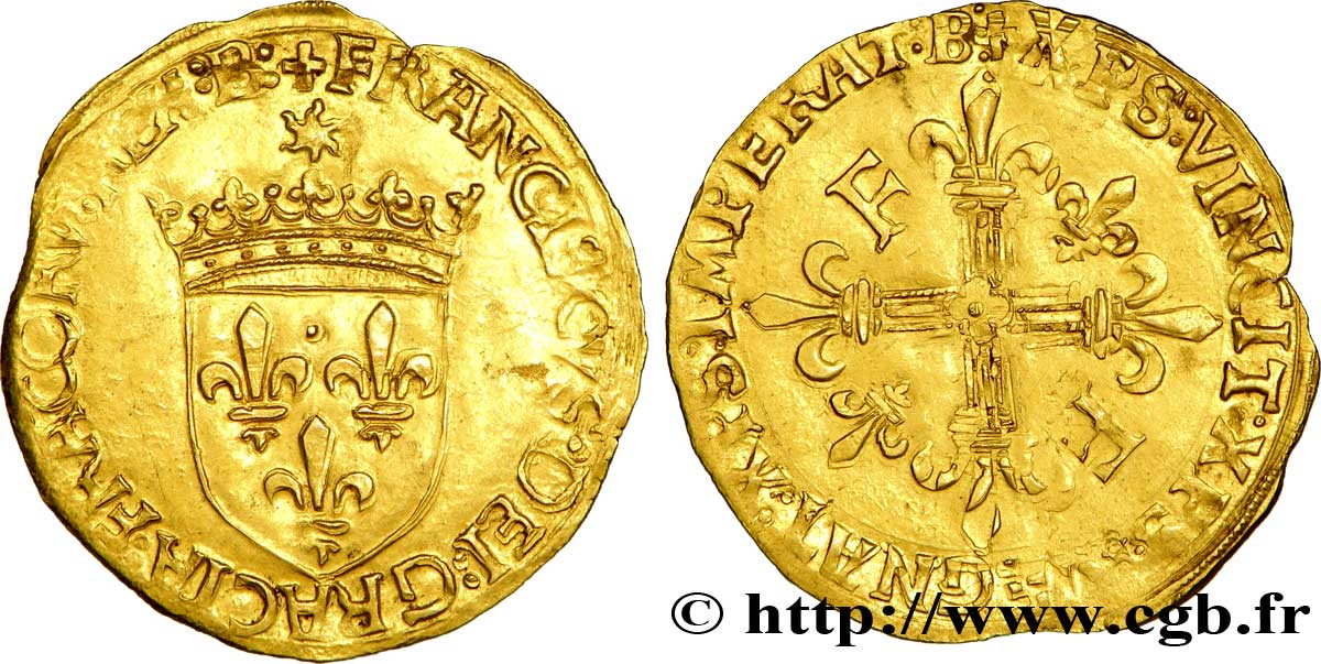 FRANCOIS I Écu d or au soleil, 5e type 1519 Bourges AU/XF
