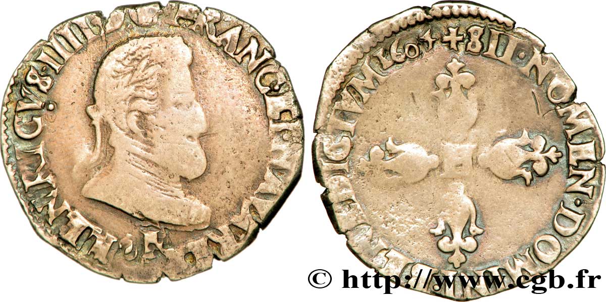 HENRY IV Demi-franc, 2e type d Angers et Tours 1604 Angers BC+