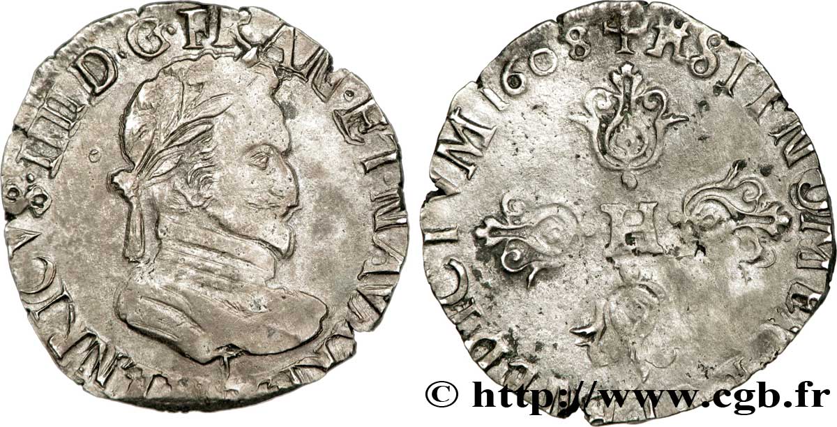 HENRI IV LE GRAND Demi-franc, type de Limoges 1608 Limoges TTB/TB+