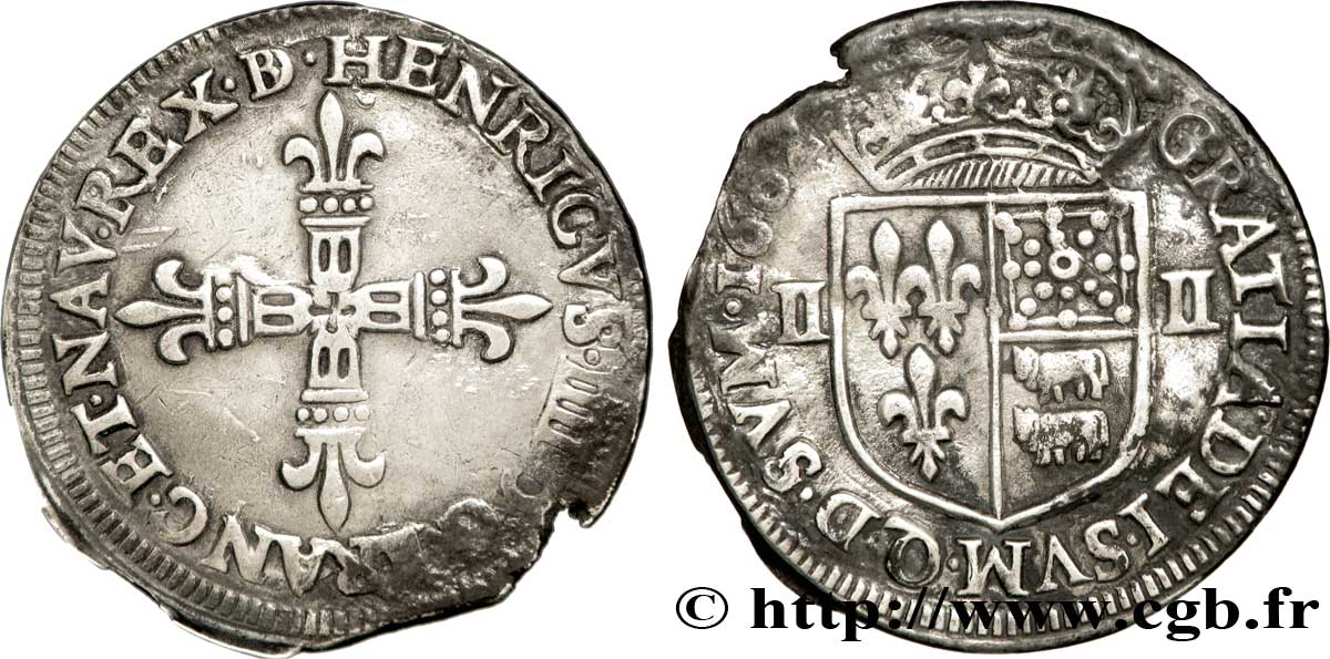 HENRY IV Quart d écu de Béarn 1602 Pau XF/AU