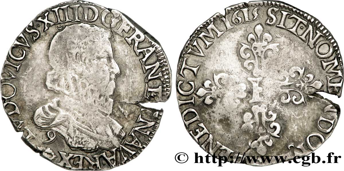 LOUIS XIII  Demi-franc au buste enfantin et fraisé, type de Rennes 1615 Rennes BB