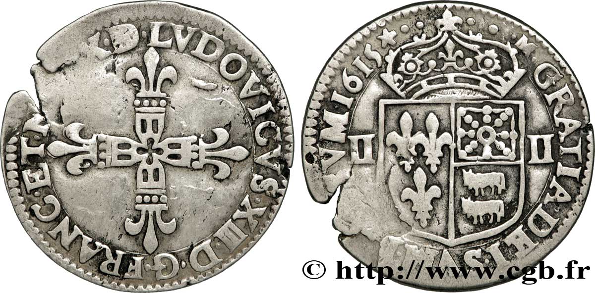 LOUIS XIII LE JUSTE Quart d écu de Béarn 1615 Pau TTB