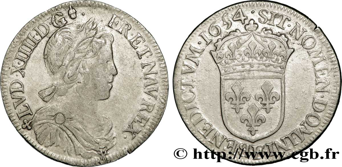 LOUIS XIV &nbsp;THE SUN KING&nbsp; Demi-écu à la mèche longue 1654 Angers BB