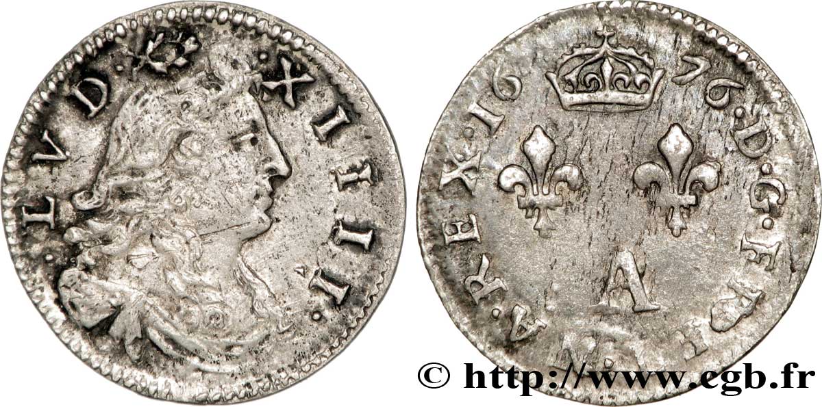 LOUIS XIV LE GRAND OU LE ROI SOLEIL Deux sols dits  des traitants  1676 Paris TTB