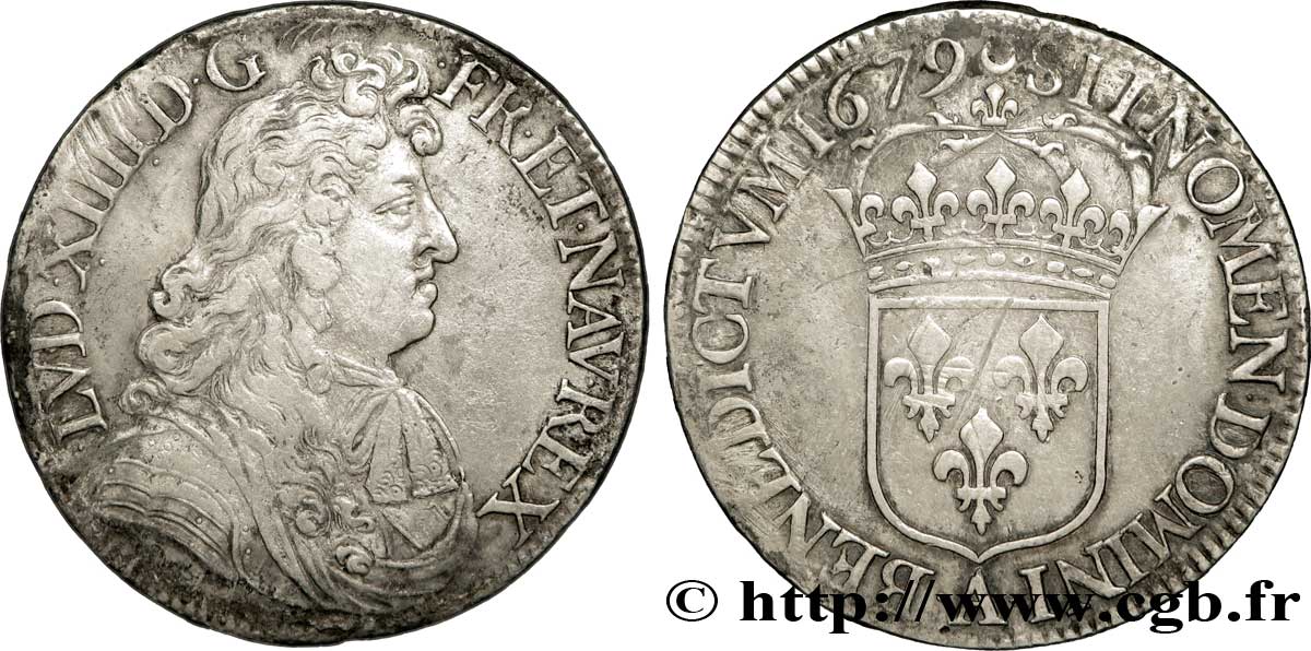 LOUIS XIV LE GRAND OU LE ROI SOLEIL Écu à la cravate dit du &nbsp;Parlement&nbsp; 1679 Paris TTB/TB+