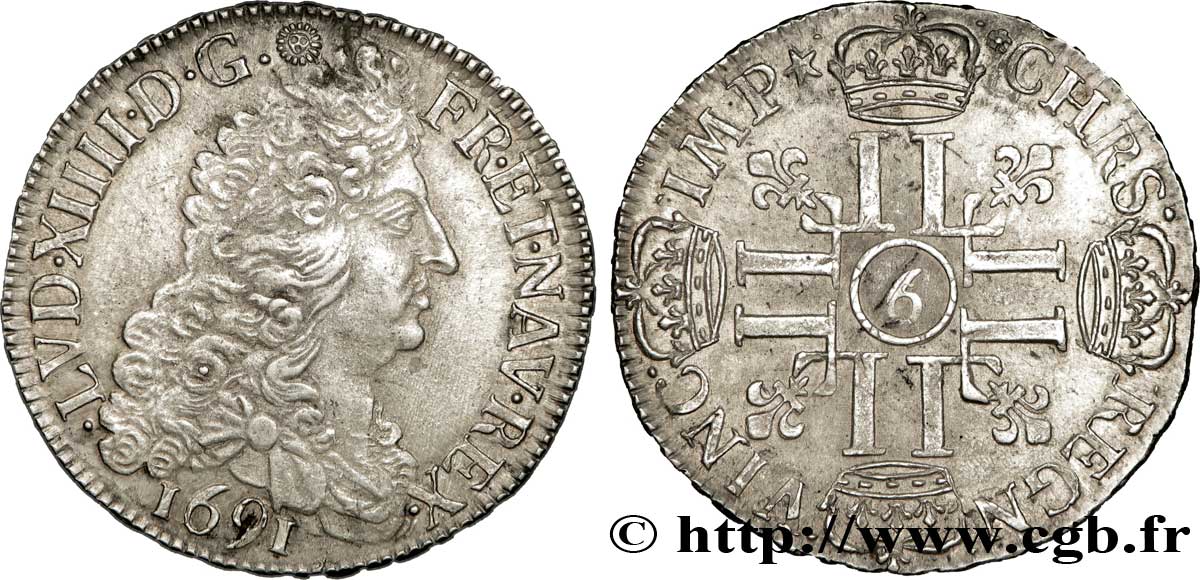 LOUIS XIV  THE SUN KING  Demi-écu aux huit L, 1er type 1691 Rennes VZ/fVZ