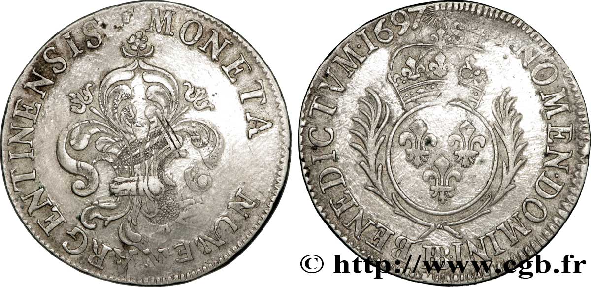 LOUIS XIV &nbsp;THE SUN KING&nbsp; 35 sols aux palmes 1697 Strasbourg SS