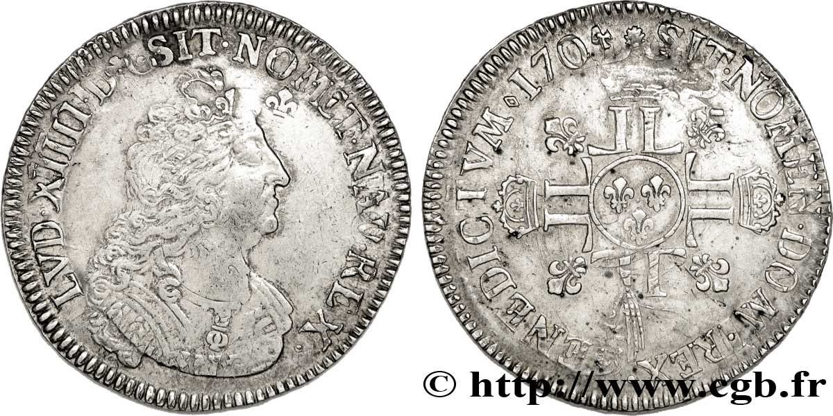 LOUIS XIV  THE SUN KING  Écu aux huit L, 2e type 1704 Reims MBC