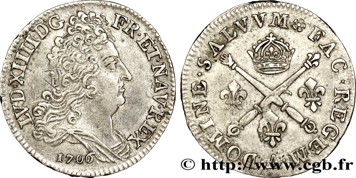 LOUIS XIV  THE SUN KING  Dix sols aux insignes 1706 Paris AU/XF