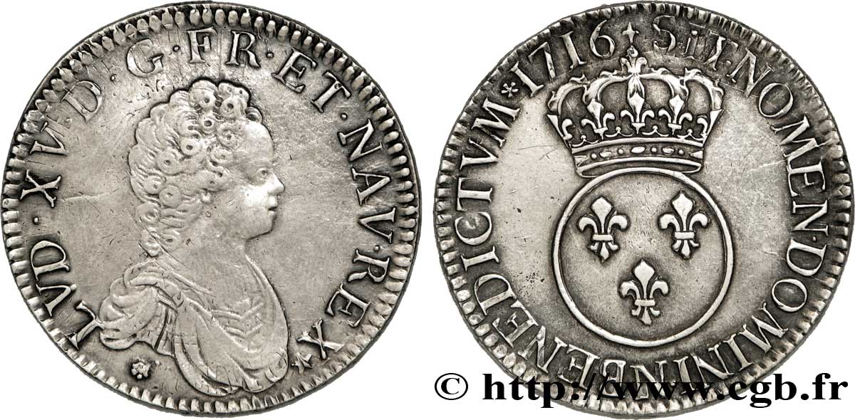 LOUIS XV &nbsp;THE WELL-BELOVED&nbsp; Écu dit &nbsp;vertugadin&nbsp; 1716 Montpellier SS/fVZ