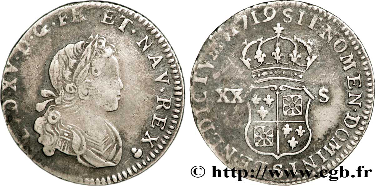 LOUIS XV DIT LE BIEN AIMÉ XX sols de Navarre 1719 Reims TB+