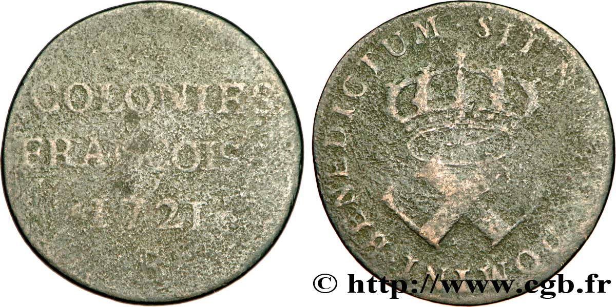 LOUIS XV  THE WELL-BELOVED  Neuf deniers, colonies françoises 1721 Rouen GE