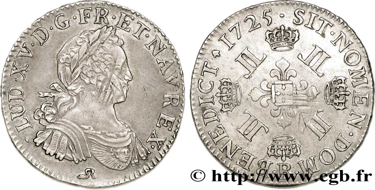LOUIS XV DIT LE BIEN AIMÉ Demi-écu dit  aux huit L  1725 Rouen TTB+