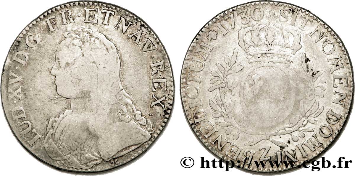 LOUIS XV DIT LE BIEN AIMÉ Écu aux branches d olivier, buste habillé 1730 Grenoble B+