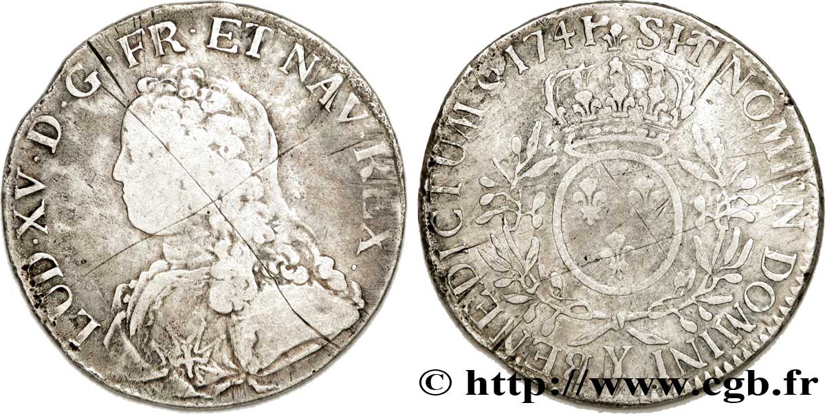 LOUIS XV THE BELOVED Écu dit &nbsp;aux branches d&nbsp;olivier&nbsp; 1741 Bourges F