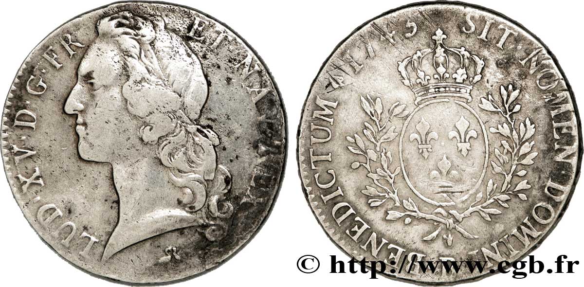 LOUIS XV DIT LE BIEN AIMÉ Écu dit  au bandeau  1743 Rouen TB+/TTB