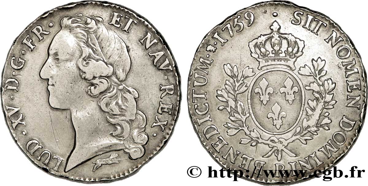 LOUIS XV DIT LE BIEN AIMÉ Écu dit &nbsp;au bandeau&nbsp; 1759 Orléans TB+/TTB