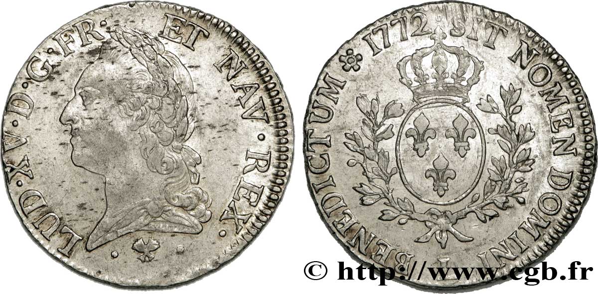 LOUIS XV  THE WELL-BELOVED  Écu dit  à la vieille tête  1772 Bayonne MBC+/EBC