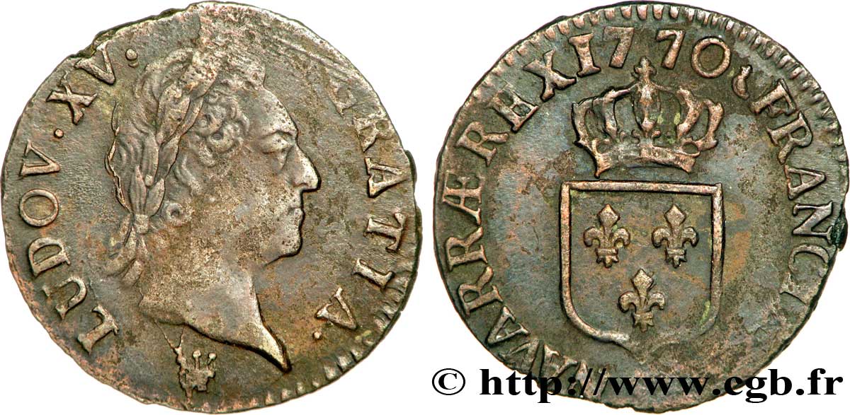 LOUIS XV DIT LE BIEN AIMÉ Demi-sol dit  à la vieille tête  1770 Reims TTB