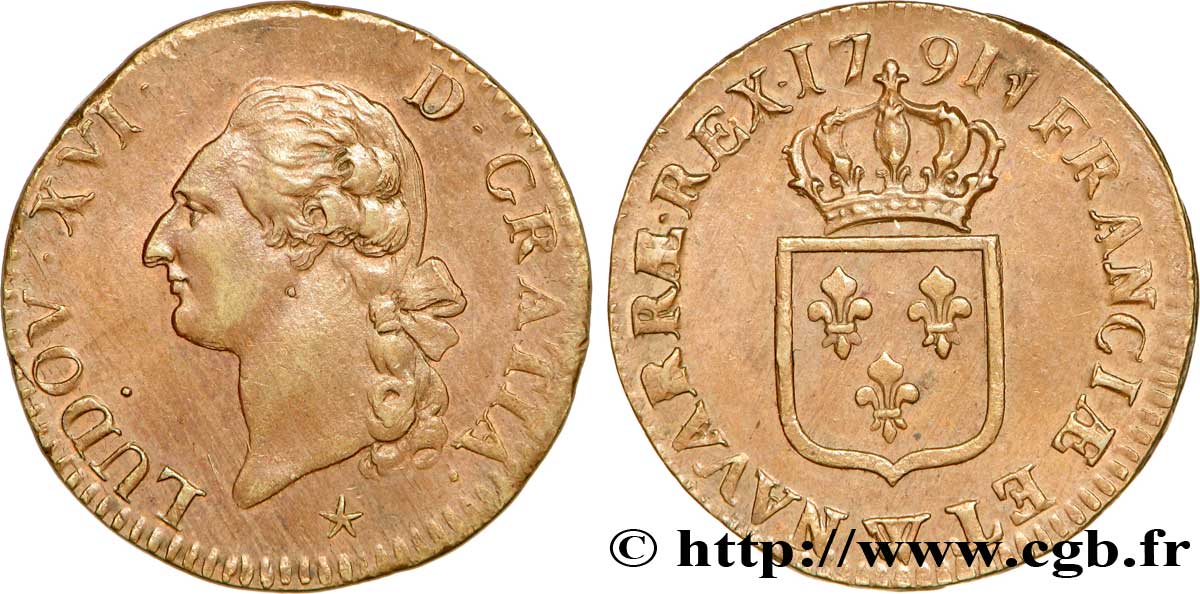 LOUIS XVI Sol dit  à l écu  1791 Lille TTB+/SUP