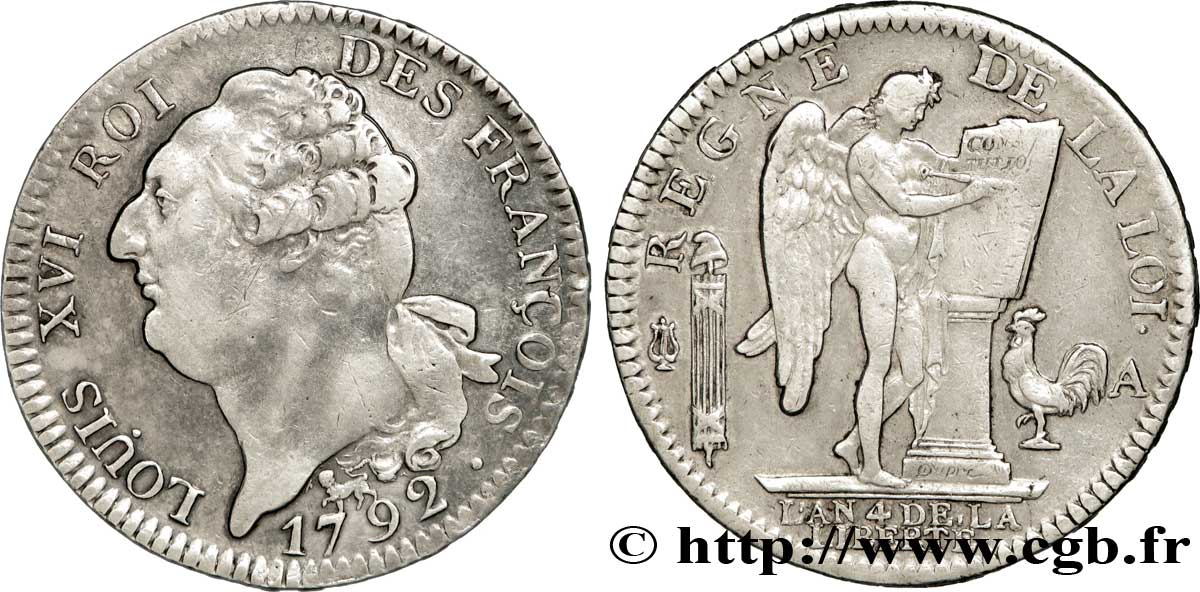 LOUIS XVI Écu dit  au génie , type FRANÇOIS 1792 Paris BB
