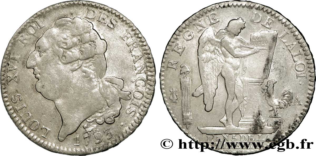 LOUIS XVI (MONARQUE CONSTITUTIONNEL)  Écu dit  au génie , légende FRANÇOIS 1793 Paris TTB