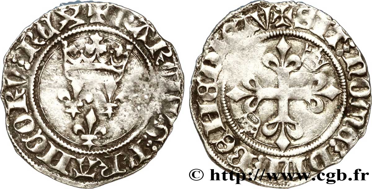 BURGONDY - COINAGE AT THE NAME OF CHARLES VI  THE MAD  OR  THE WELL-BELOVED  Gros dit  florette  n.d. Châlons-en-Champagne MBC+