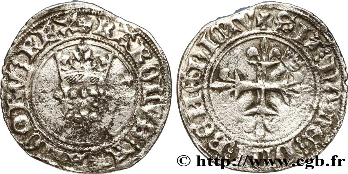 BURGUNDY - COINAGE IN THE NAME OF CHARLES VI  THE MAD  OR  THE BELOVED  Gros dit  florette  n.d. Châlons-en-Champagne VF