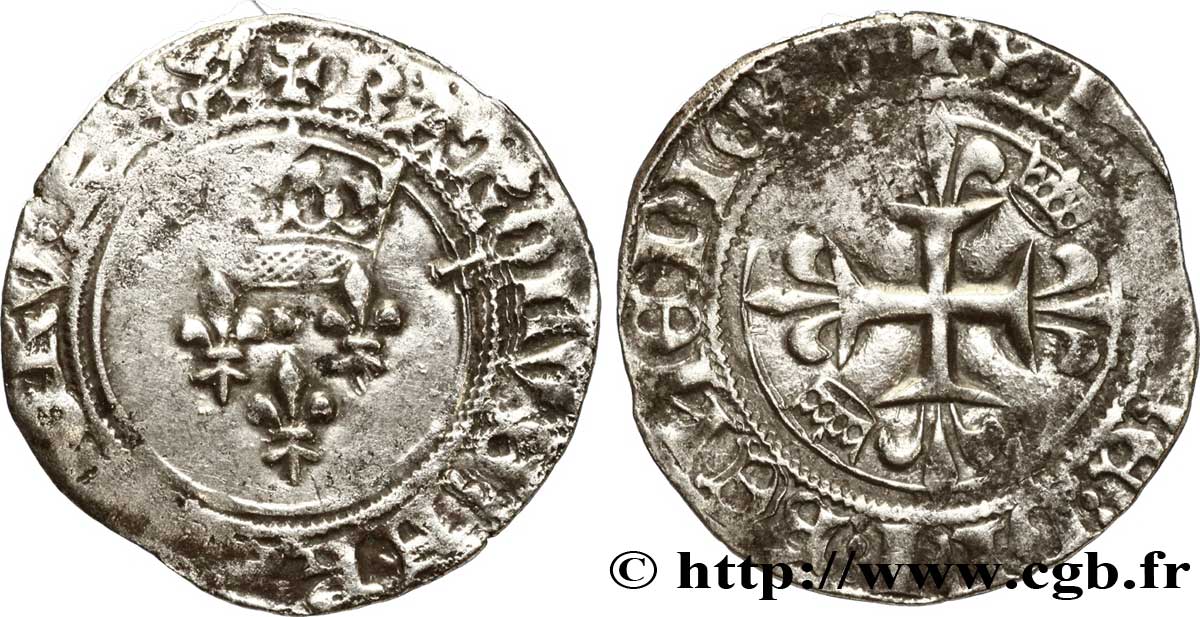 BURGUNDY - COINAGE IN THE NAME OF CHARLES VI  THE MAD  OR  THE BELOVED  Gros dit  florette  n.d. Châlons-en-Champagne VF