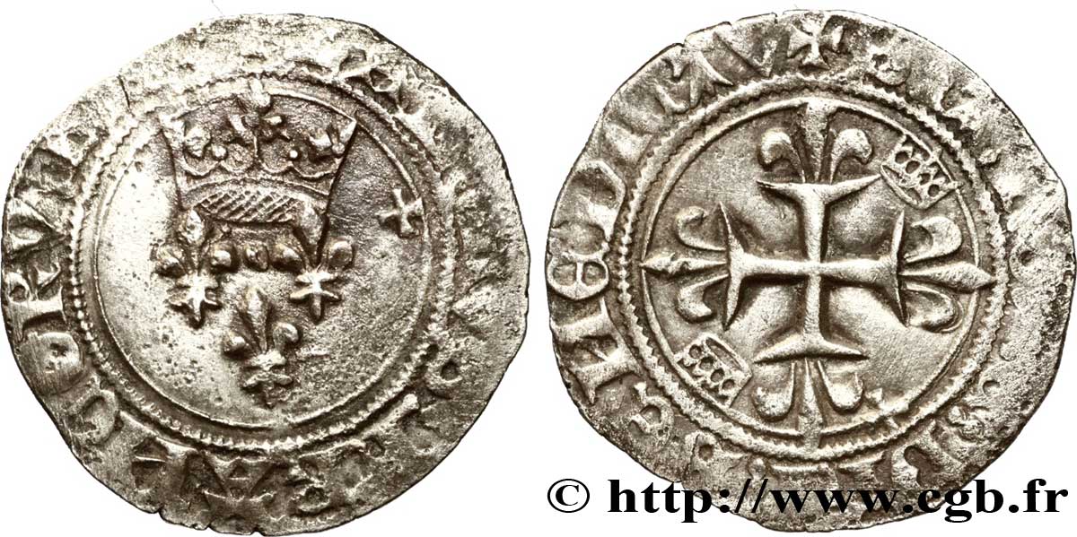 BURGONDY - COINAGE AT THE NAME OF CHARLES VI  THE MAD  OR  THE WELL-BELOVED  Gros dit  florette  n.d. Châlons-en-Champagne BB
