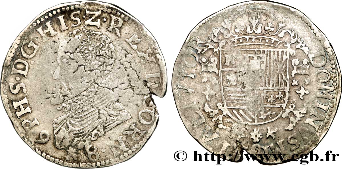 SPANISH NETHERLANDS - TOURNAI - PHILIP II OF SPAIN Demi-écu philippe ou demi-daldre philippus 1598 Tournai VF