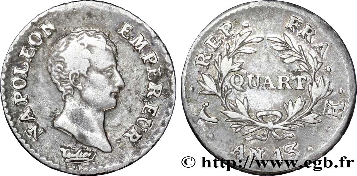 Quart (de franc) Napoléon Empereur, Calendrier révolutionnaire 1805 Bordeaux F.158/12 S 